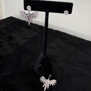 Silver Rhinestone Oval Earrings – Teardrop Statement Drops